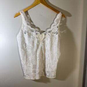 Escapades White Jacquard Lace Cami | Coquette Heart Appliqué Lingerie Size 40